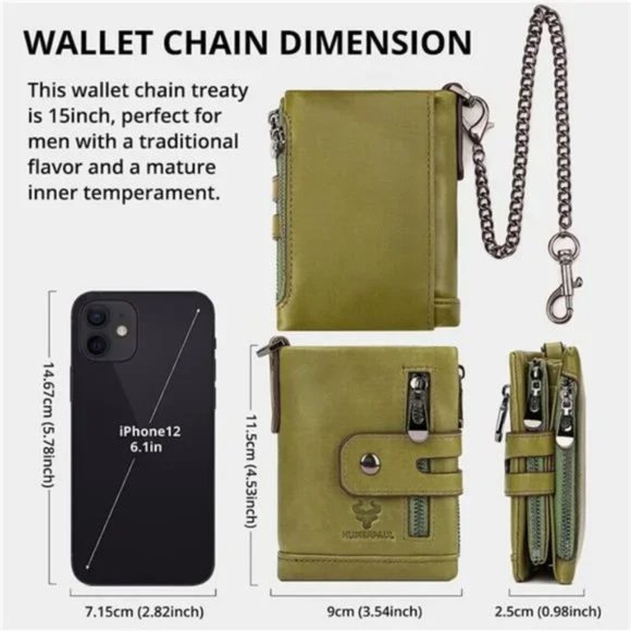 New Chain Wallet Genuine Leather Green - Picture 6 of 7